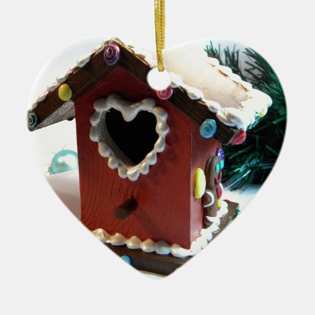Gingerbread Birdhouse Ceramic Ornament (Front)