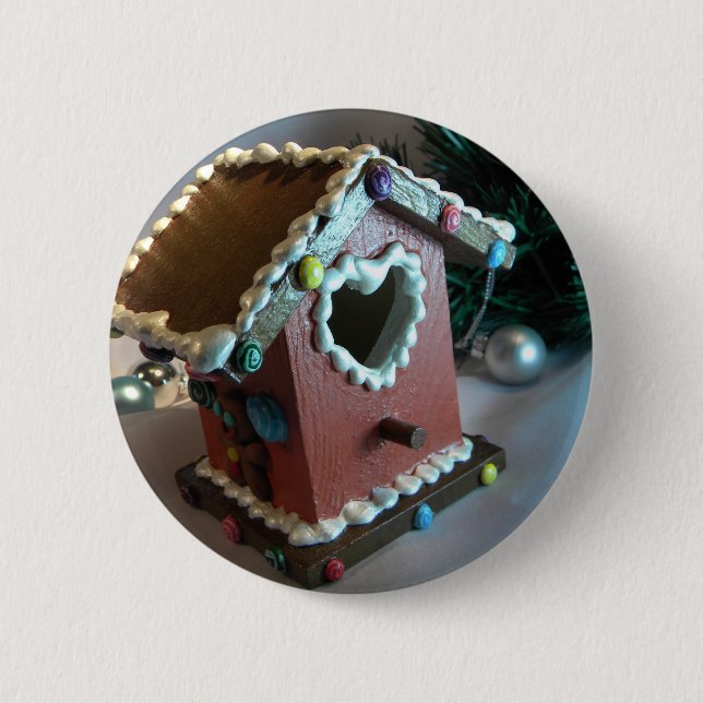 Gingerbread Birdhouse I 2 Inch Round Button (Front)