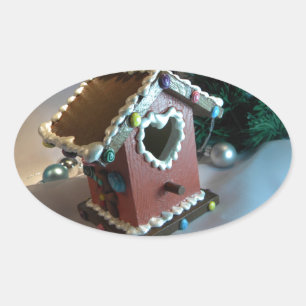 Gingerbread Birdhouse I Oval Sticker