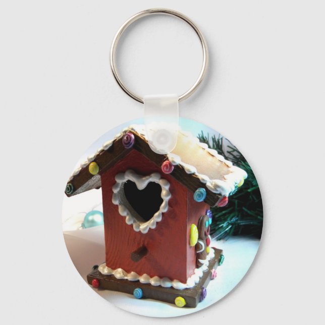 Gingerbread Birdhouse Keychain (Front)