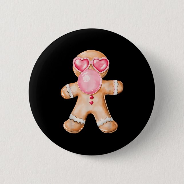 Gingerbread Blowing Bubble Gum Nk Sungles Christma 2 Inch Round Button (Front)