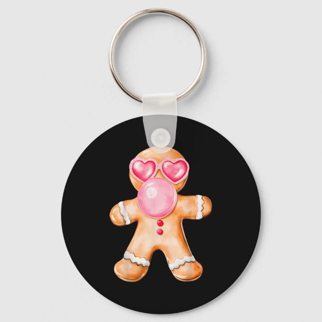 Gingerbread Blowing Bubble Gum Nk Sungles Christma Keychain (Front)