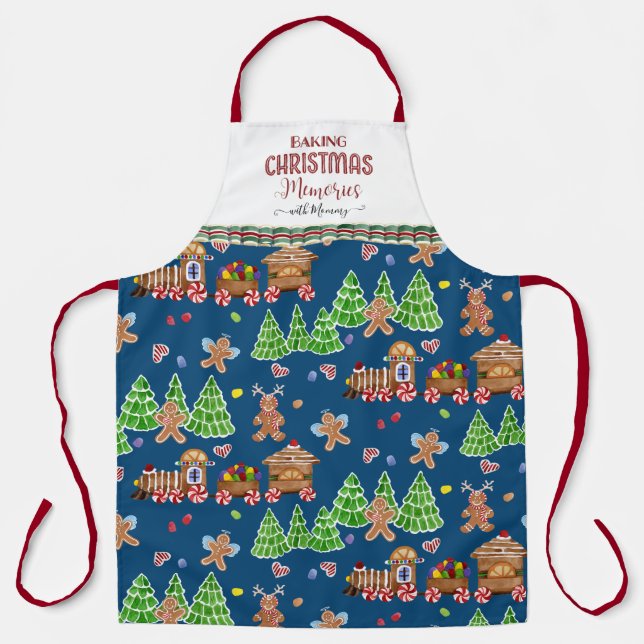 Gingerbread Blue Baking Christmas Memories w Mommy Apron (Front)