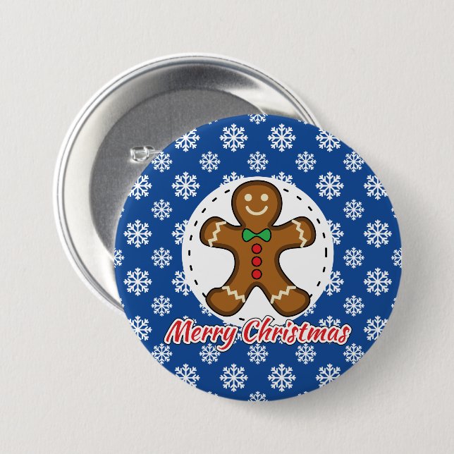 Gingerbread - Blue Snowflakes Pattern - Merry Xmas 3 Inch Round Button (Front & Back)