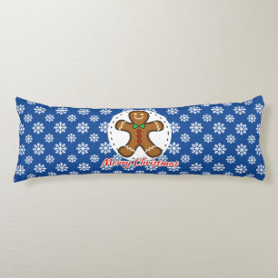 Gingerbread - Blue Snowflakes Pattern - Merry Xmas Body Pillow
