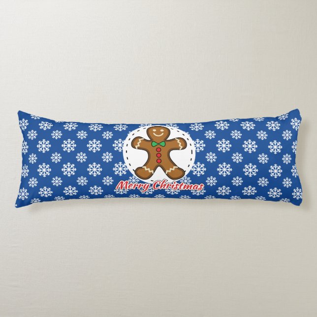 Gingerbread - Blue Snowflakes Pattern - Merry Xmas Body Pillow (Front)