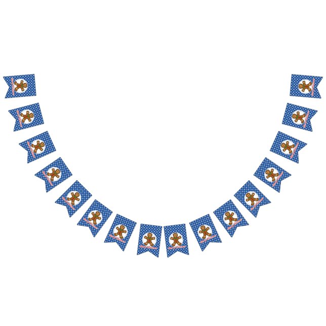 Gingerbread - Blue Snowflakes Pattern - Merry Xmas Bunting Flags (All)