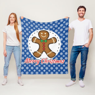 Gingerbread - Blue Snowflakes Pattern - Merry Xmas Fleece Blanket