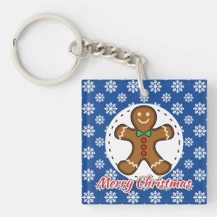 Gingerbread - Blue Snowflakes Pattern - Merry Xmas Keychain