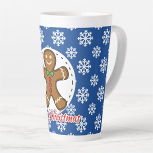 Gingerbread - Blue Snowflakes Pattern - Merry Xmas Latte Mug