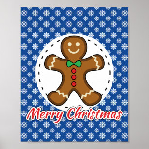 Gingerbread - Blue Snowflakes Pattern - Merry Xmas Poster