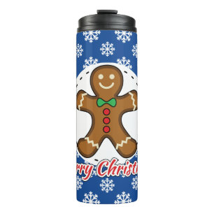 Gingerbread - Blue Snowflakes Pattern - Merry Xmas Thermal Tumbler