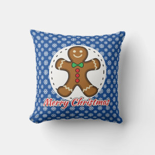 Gingerbread - Blue Snowflakes Pattern - Merry Xmas Throw Pillow