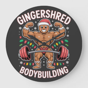 Gingerbread Bodybuilding Christmas Gym Large Clock
