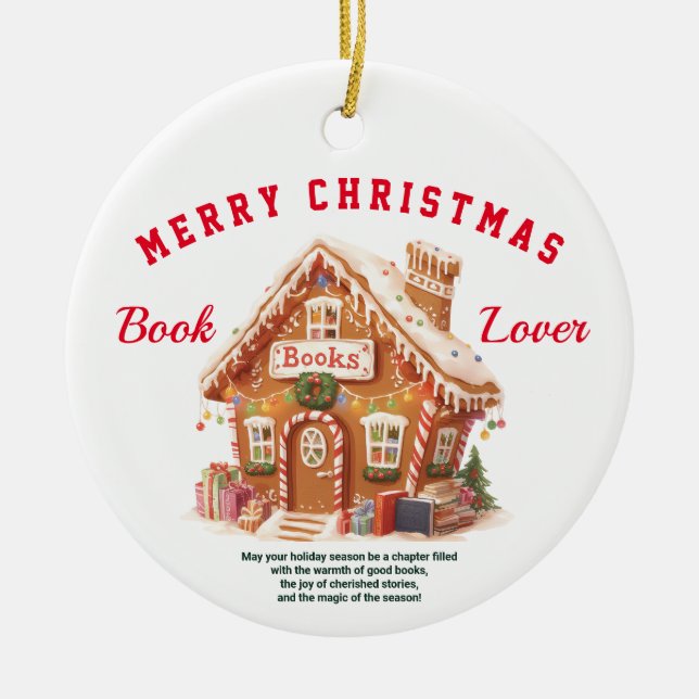 Gingerbread Bookstore Ceramic Ornament (Front)