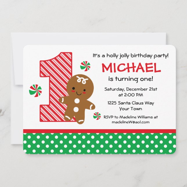 Gingerbread Boy 1st Birthday Invitation (Front)