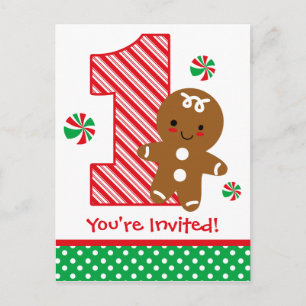Gingerbread Boy 1st Birthday Invitation Postcard