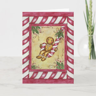 Gingerbread Boy Candy Cane Christmas Card