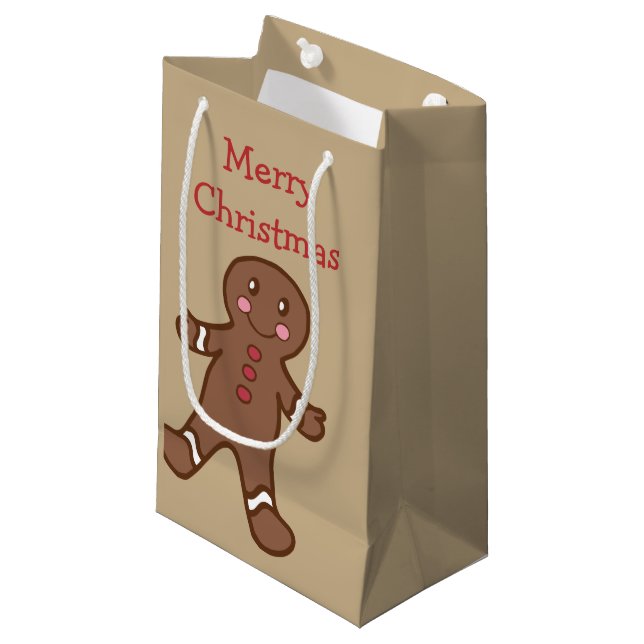 Gingerbread Boy Christmas Gift Bag (Front Angled)