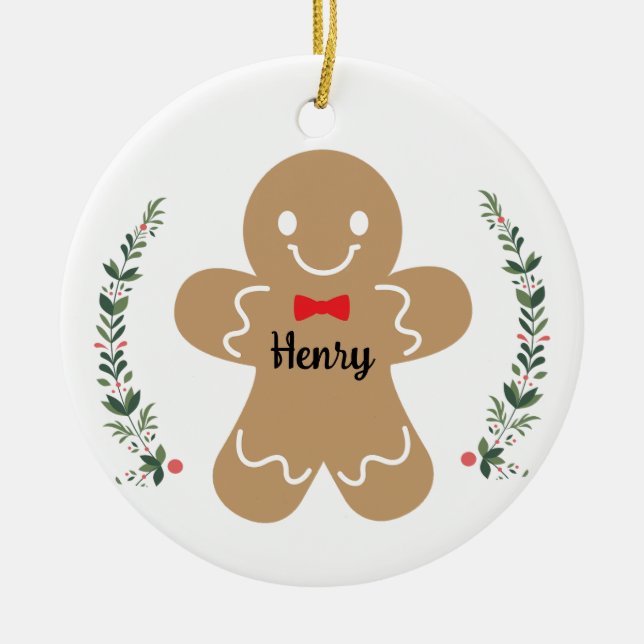 Gingerbread Boy Custom Christmas Holiday Ornament (Front)