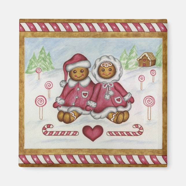Gingerbread Boy & Girl Christmas Magnet (Front)
