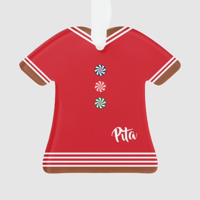 Gingerbread Boy Red & White Keepsake Christmas Ornament (Front)