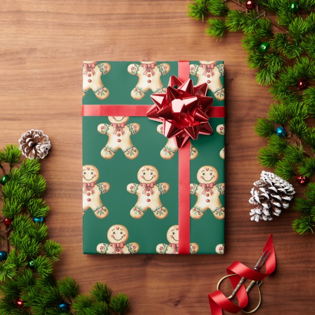 Gingerbread Boy Vintage Green Gift  Wrapping Paper (Holiday Gift)