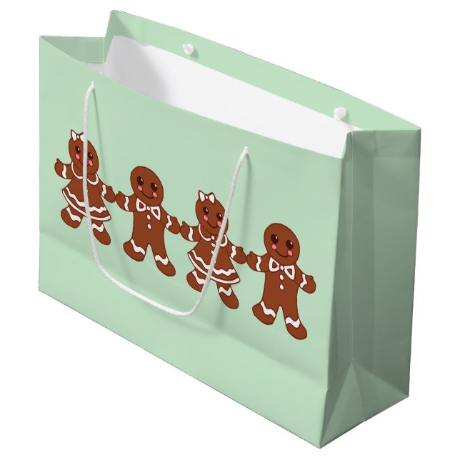 Gingerbread Boys Girls Christmas Gift Bag (Front Angled)