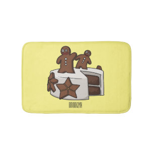 Gingerbread cake cartoon illustration bath mat