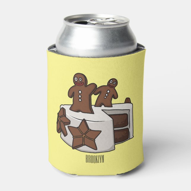 Gingerbread cake cartoon illustration can cooler (Can Front)