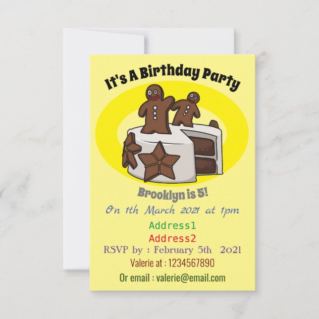 Gingerbread cake cartoon illustration invitation (Front)