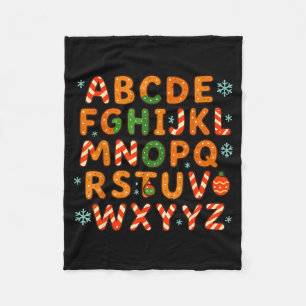 Gingerbread Candy Cane Alphabet Christmas Letters Fleece Blanket