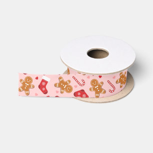 Gingerbread Candy Cane Stockings Pink Christmas Satin Ribbon