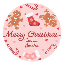 Gingerbread Candycane Stockings Pink Christmas