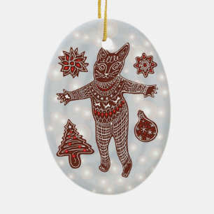 Gingerbread Cat & Cookies Christmas Tree Ornament