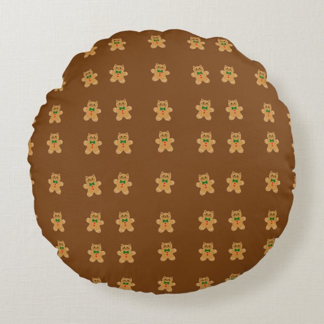 Gingerbread Cat Cookies Pattern Round Pillow (Front)