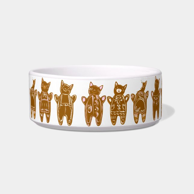 Gingerbread Cats - Hand Painted Bowl (Left)