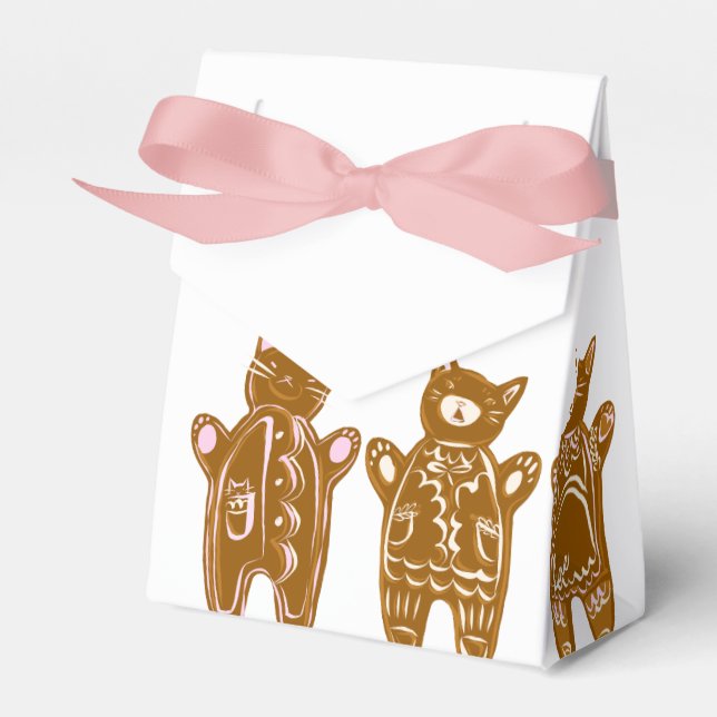 Gingerbread Cats - Hand Painted Favor Box (Front Side)