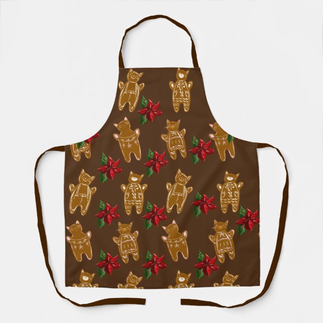 Gingerbread Cats on Dark Chocolate - Hand Dran Apron (Front)