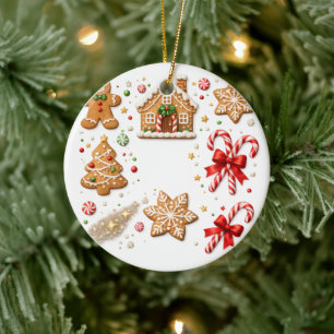 Gingerbread Christmas and Candy Canes Ceramic Ornament