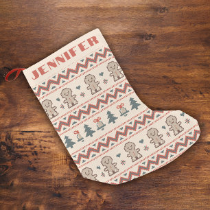 Gingerbread Christmas Bell Pine Tree Custom Name Small Christmas Stocking