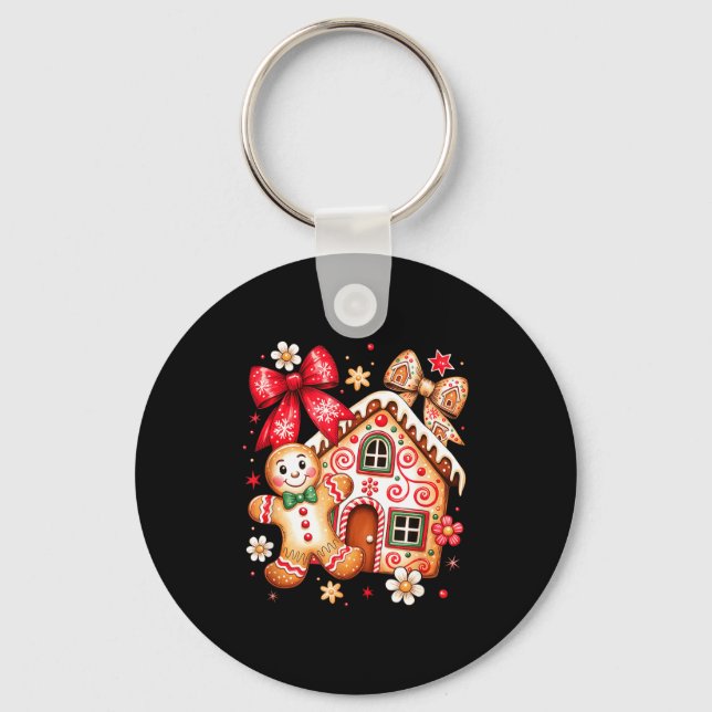Gingerbread Christmas Bow Christmas House Retro Co Keychain (Front)