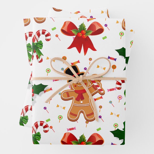 Gingerbread Christmas Candy Ribbon Wrapping Paper Sheet (In situ)