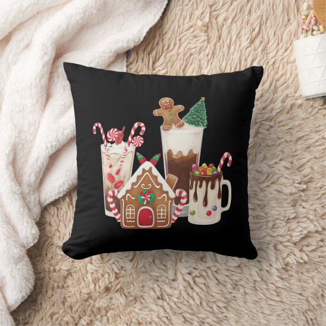 Gingerbread Christmas Coffee Lover Gift Xmas  Throw Pillow (Blanket)