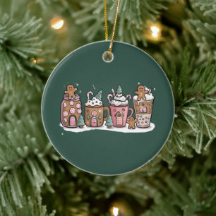 Gingerbread Christmas Coffee Lover Latte Drink  Ceramic Ornament