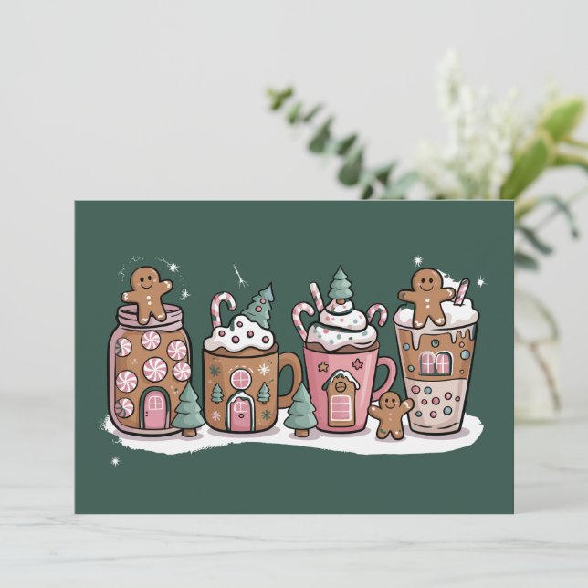 Gingerbread Christmas Coffee Lover Latte Drink  Holiday Card (Standing Front)