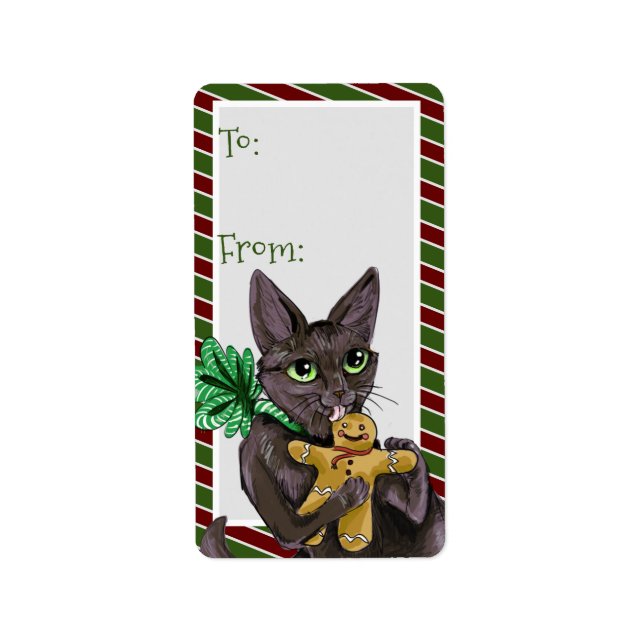 Gingerbread Christmas Cookie Kitty Label (Front)