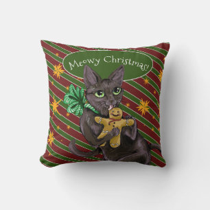 Gingerbread Christmas Cookie Kitty Throw Pillow