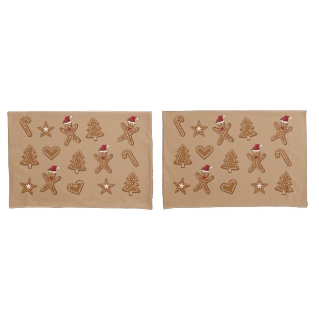 Gingerbread Christmas Cookie Shapes On Brown Pillowcase (Front-Set)