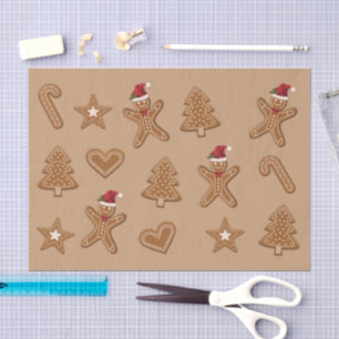 Gingerbread Christmas Cookie Shapes On Brown Tissue Paper